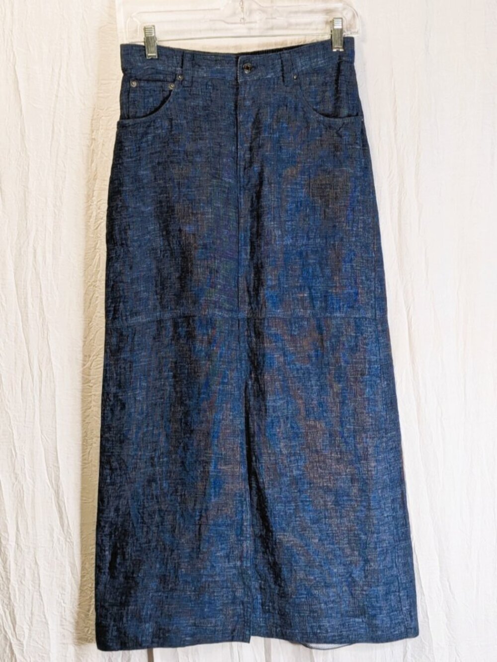 Nicole Miller Dark Blue Split Front 100% European Linen Maxi Skirt Small